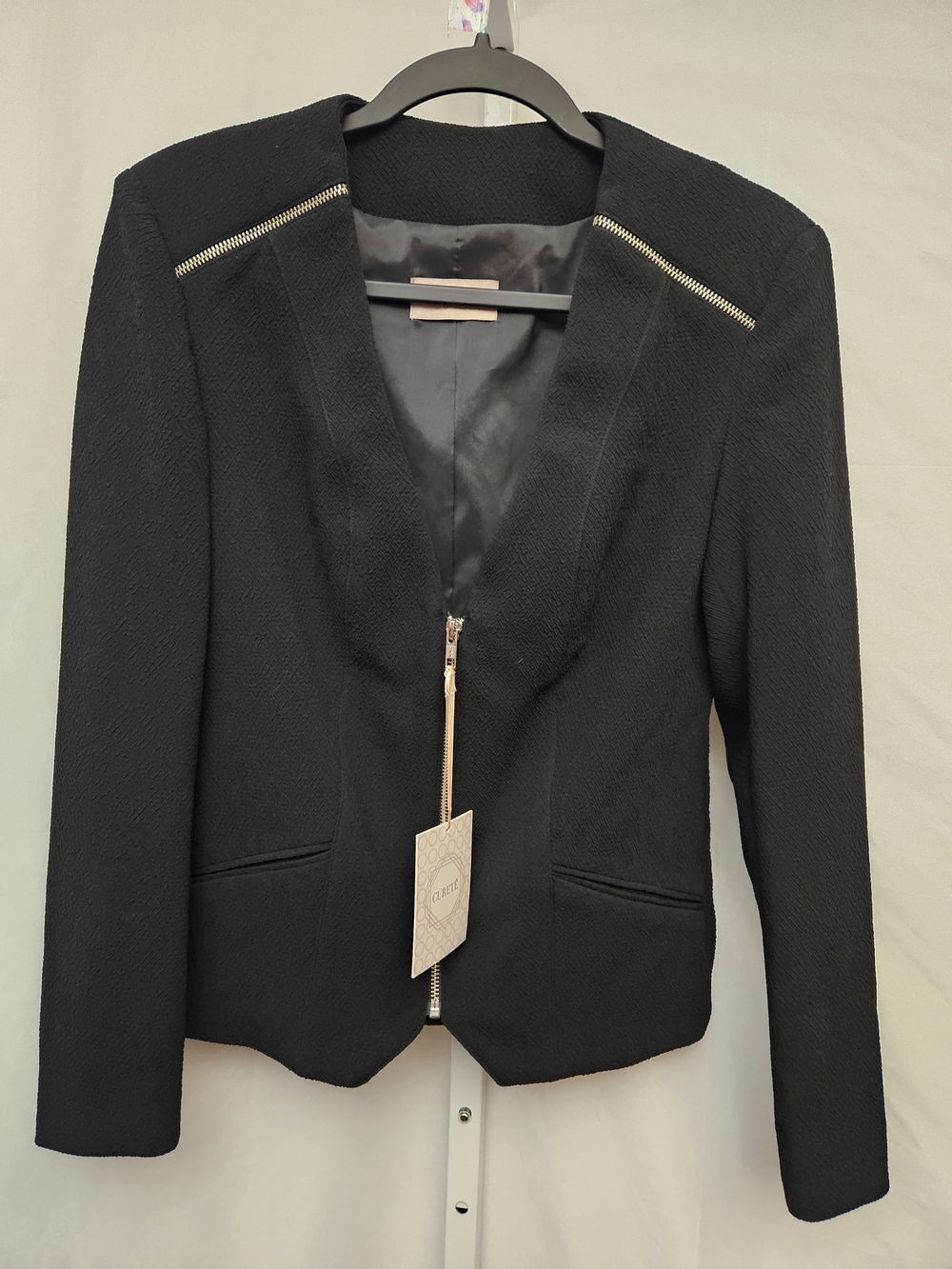 NWT Curete Black Zip-Trim Tailored Blazer Size XS